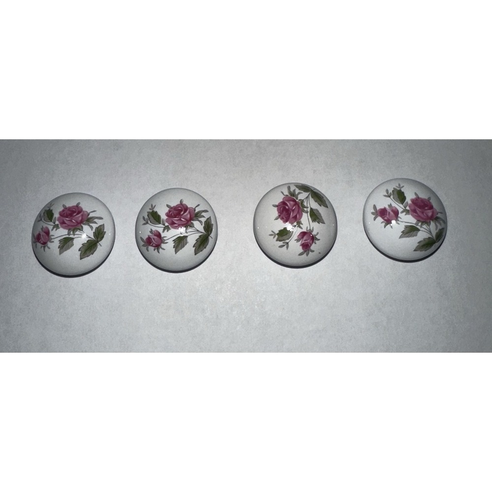 Vintage Pink/white Floral Ceramic Cabinet Knobs 4 Count Japan